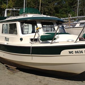 It was easier to work on Muse at ground level in our favorite boat yard.