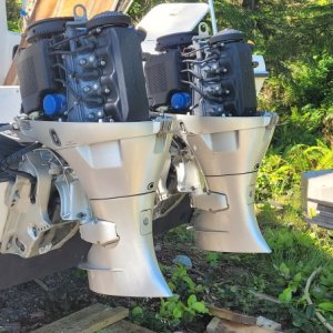 Media 'Old school 2003 Honda 40hp. Very easy to work on. Just changed the impellers, thermostats,  plugs, oil and filters June 2023' in album 'Gelcoat, windows and overall condition is very good. Shines up nicely.'