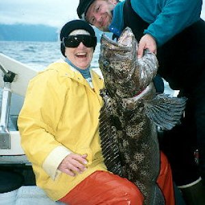 My mother and a nice lingcod - Seward, AK