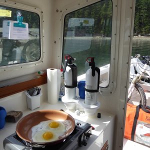 After the Bellingham CBGT, making breakfast at Cypress Island Sunday morning