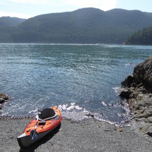 One Kayak Beach on Cone Island. the Advanced Elements Kayak is now on its 13th year, completely trouble free.