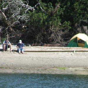 (Pat Anderson) Austin and Friend Jared Camped on the Beach at Cabbage Island