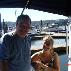 29 Aug 2007 Poulsbo
    Bill and Patti
Owners of the good looking Ranger 25, blue with yellow accent stripe