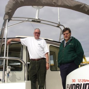 30 Mar 2007 Cornet Bay
  Mike, owner of the 
 new CD25 "TAKE FIVE"
(with the dinghy davit)
   and Les, EQ Marine