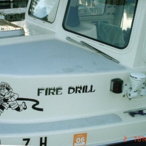 2 Aug 2005 Brookings, OR
  Close-up of decal on 
      FIRE DRILL