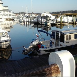 All 4 C- Dories tied up at the Smithfield Station. We had  a nice little gathering. The boats involved; Delfin, Osprey,  Karma, and  Skimmer.
