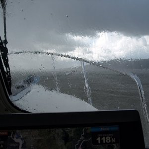The group heads for Rio Vista in a hailstorm.  We were warm and dry.