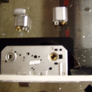 dead bolt removed from lock.  This must be done to get the glass into the door frame.