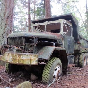 Old dump truck along the trail up to the airstrip on Cypress.