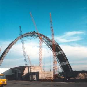 June 1966 - NAS So Weymouth, Mass Blimp Hanger dismantling viewed before collapse -4