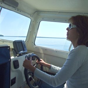 Laurie at the helm