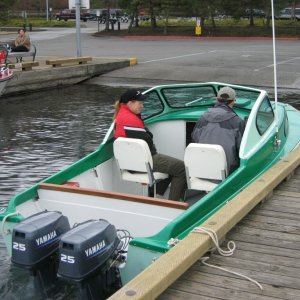 Boat #8 (2004-2008?): 1956 Bell Boy 16 at Coulon Park in 2006, with twin 25 Yamahas.