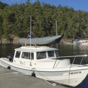 Boat #17 (2017-2019): 2017 KaBoat 12ft with Suzuki 2.5hp. Worked well on top of the cabin.