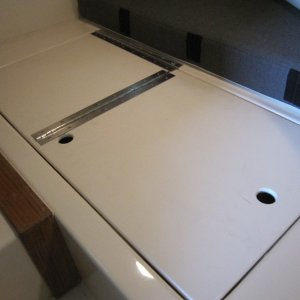 Port forward hatch closed showing stainless hinges