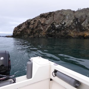Exploring the various rocks off the South side of Lopez