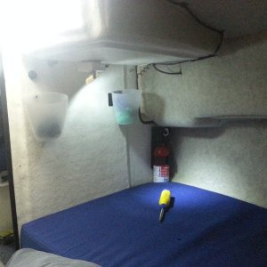 The extra extinguisher I always wished for is now
 mounted to the bulkhead corner next to where my head sits all night