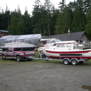 "Sea Shift" just arriving at EQ Marine for installation of all the "boat jewelry".  (1/16/04)