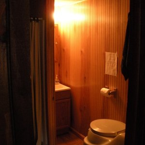 Bathroom with composting toilet.