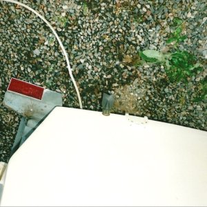 Boat Transom Drain Plug..exterior view.Think i will remove these and just put in a regular Brass T Handle  Plug on the inside. Oct.17/09