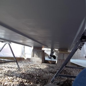 4/24/2011..hull,1st coat of ( Grey ) epoxy..this is alot of work.ha!ha!