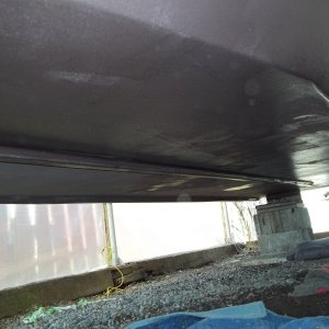 7/5/2011..another view of 2 coats of Pettit Hydrocoat.2morrow i will apply some extra Hydrocoat along the waterline and to the leading/trailing edges.