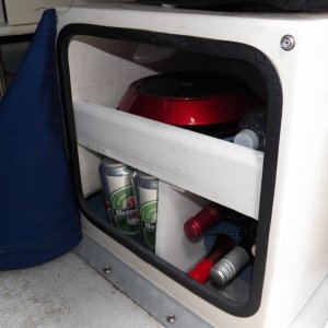 I used the remaining pieces of Azek to make some shelving for the seat box.