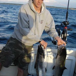 Luke with his two salmon, he cleaned his own!