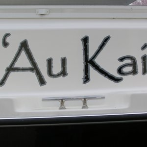 Boat name applied.  'Au Kai means "Ocean Traveler".