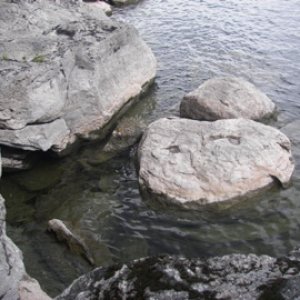 Climbing rocks at Valcour Island