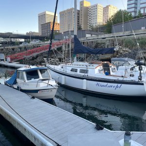 Mooring at Foss Harbor Marina. 16 foot boot in a 30 foot slip.