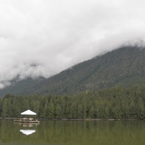 There is a fly-in lodge that caters to fly fishermen, taking them up to the high lakes.  Apparently, they also bring clients to this bear watching float, complete with lawn furniture and ice chests.