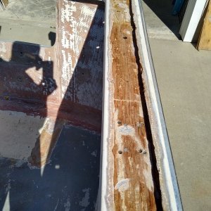 Fiberglass skin and rotted wood removed. Will be filling with Carbon Core pourable as I have some left from transom. Will reskin with polyester and glass.
