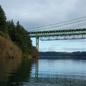 A high winter tide, West end Tacoma Narrows Bridge