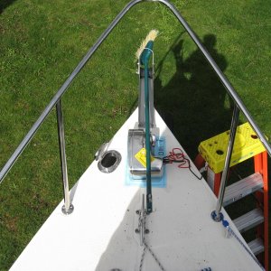 using broom handle as strait edge to be sure I'm lined up