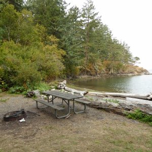 Waterfront camp site on north side of island