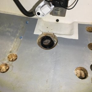 Mounted the transponder base to the bottom of the boat with a thin bead of silicone to hold it in place, fiberglass resin will be poured around it.