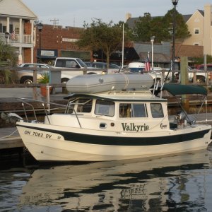 Valkyrie tied up at the Beaufort town docks