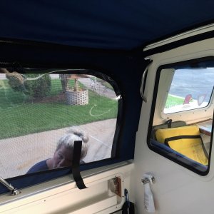 Inside view of port side curtain camper enclosure