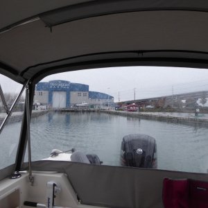 Motoring out in a slight breeze and rain