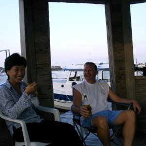 Kay and Chris enjoying Beer and Oysters