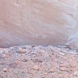 Defiance House Ruins and Petroglyths in Forgotten Canyon. Photo taken from where C-Swell is beached Monday afternoon 9/26/11.