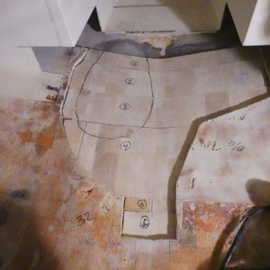 New balsa core in place. Because the fiberglass under the core is now so much thinker, I had to sand down the bottom of the new core so that it would fit the coutour of the patch.