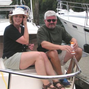 (Pat Anderson) Robbin and Fred on Bow of Anita Marie