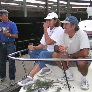 (Pat Anderson) Mac and Linda on Bow of Two Lucky Fish