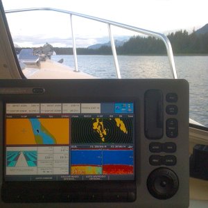 GPS/sounder display.  Five foot depth on a 13\' neap tide is minimum to enter safely.