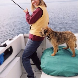 Cindy at work, Scrappy assisting