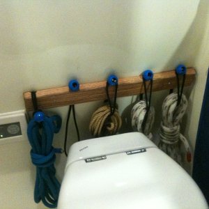 Rope holder behind head.