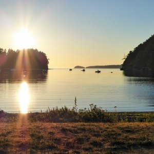 Sun setting over Fox Cove on Sucia Island, Saturday June 13, 2015.