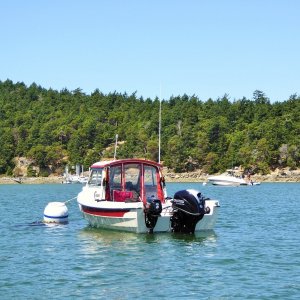 Sunday June 14, 2015, kicker is mounted back onto transom and ready to pack up the dinghy.