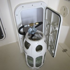 10lb propane tank in rear helm locker